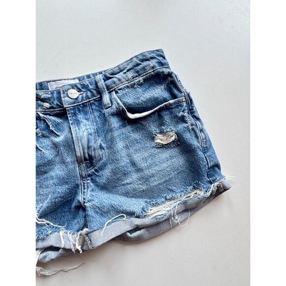 FRAME Le Grand Garcon Montgrove Rips Mid Rise Distressed Denim Shorts, Size 25 - Picture 7 of 14